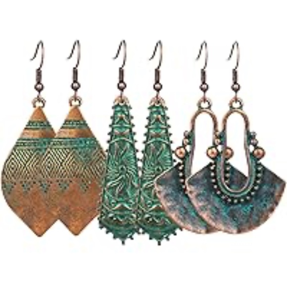 FASHION JEWELRY TURQUOISE and COPPER LONG EARRING COLLECTION - Picture 2 of 16